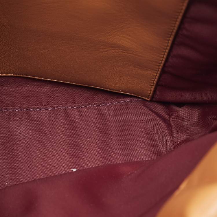 Pre Owned Burberry Brown Embossed Check Leather Small Lola Bucket Bag