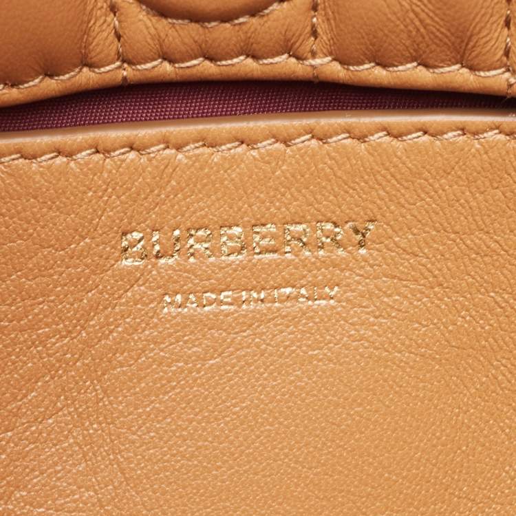 Pre Owned Burberry Brown Embossed Check Leather Small Lola Bucket Bag