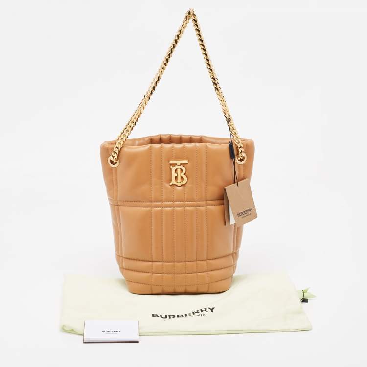 Pre Owned Burberry Brown Embossed Check Leather Small Lola Bucket Bag
