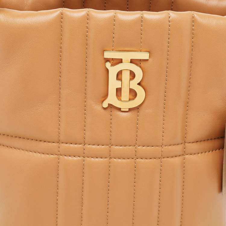 Pre Owned Burberry Brown Embossed Check Leather Small Lola Bucket Bag