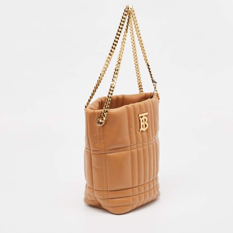 Pre Owned Burberry Brown Embossed Check Leather Small Lola Bucket Bag