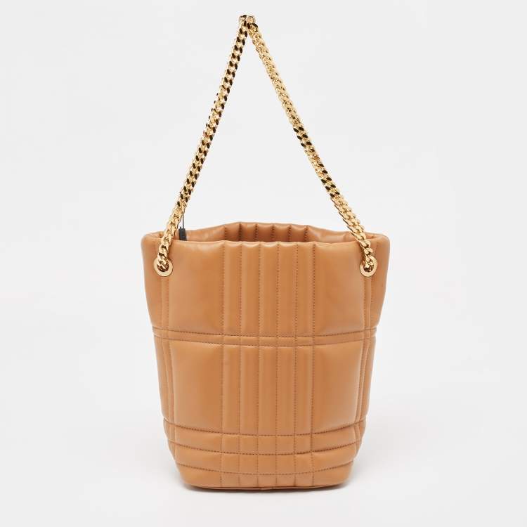 Pre Owned Burberry Brown Embossed Check Leather Small Lola Bucket Bag