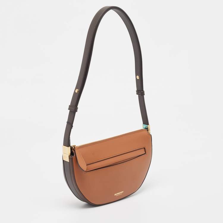 Pre Owned Burberry Two Tone Brown Leather Mini Zip Olympia Bag