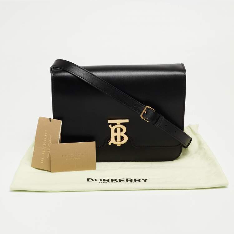 Pre Owned Burberry Black Leather Medium TB Shoulder Bag
