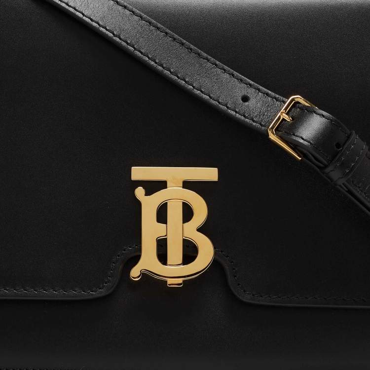 Pre Owned Burberry Black Leather Medium TB Shoulder Bag