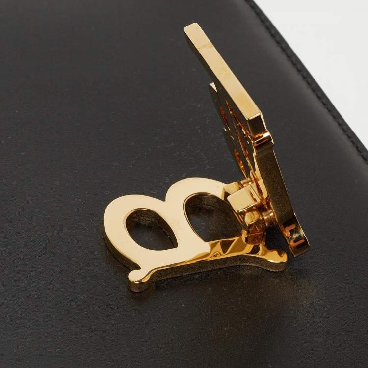 Pre Owned Burberry Black Leather Medium TB Shoulder Bag