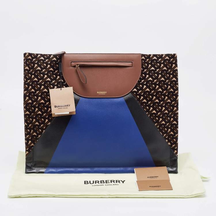 Pre Owned Burberry Multicolor Leather and Velvet Olympia Scarf Oversized Clutch