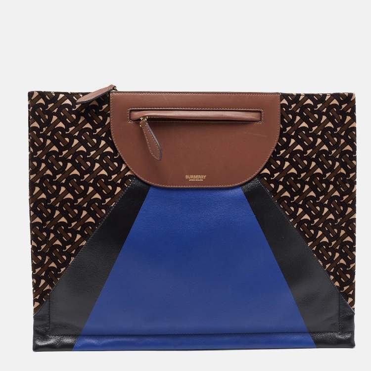 Pre Owned Burberry Multicolor Leather and Velvet Olympia Scarf Oversized Clutch