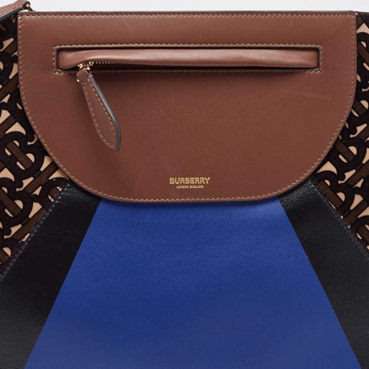 Pre Owned Burberry Multicolor Leather and Velvet Olympia Scarf Oversized Clutch