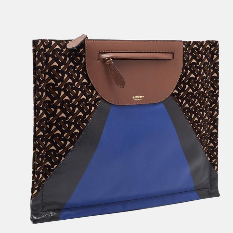Pre Owned Burberry Multicolor Leather and Velvet Olympia Scarf Oversized Clutch