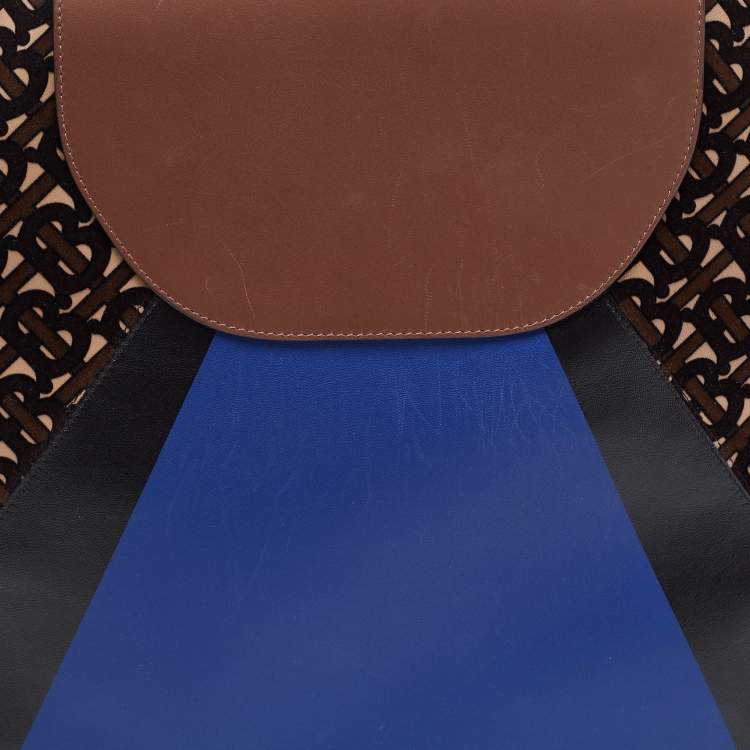 Pre Owned Burberry Multicolor Leather and Velvet Olympia Scarf Oversized Clutch