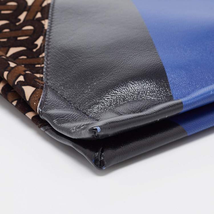Pre Owned Burberry Multicolor Leather and Velvet Olympia Scarf Oversized Clutch