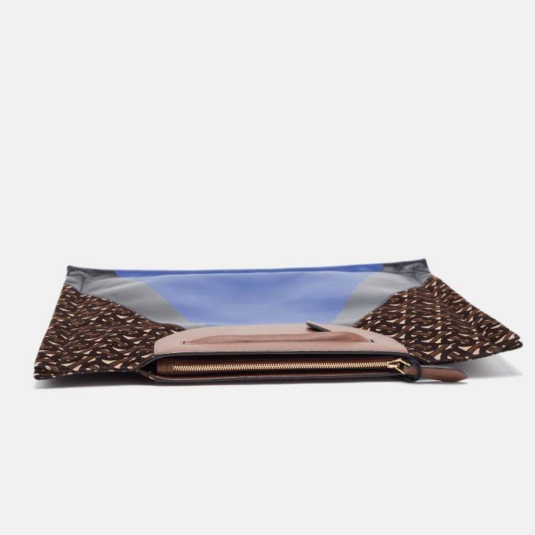 Pre Owned Burberry Multicolor Leather and Velvet Olympia Scarf Oversized Clutch
