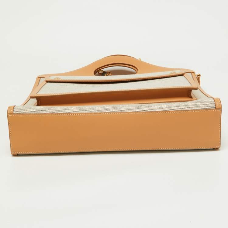 Pre Owned Burberry Beige Canvas and Leather Medium Pocket Bag