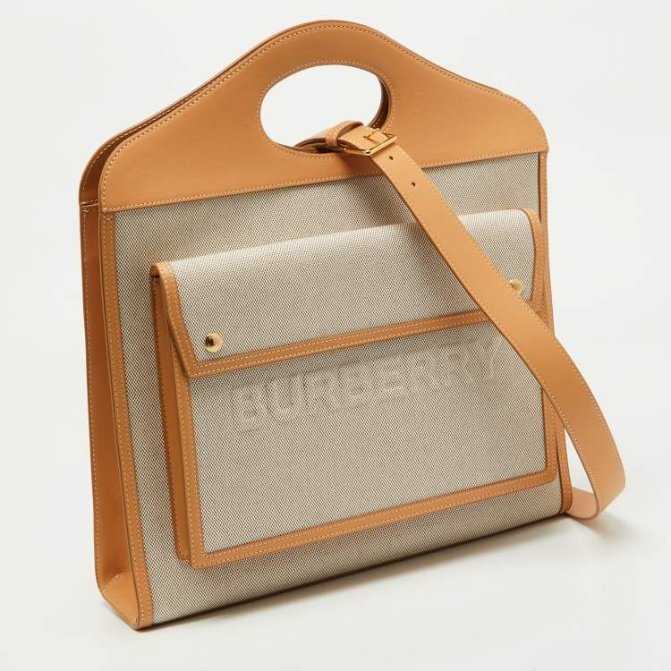 Pre Owned Burberry Beige Canvas and Leather Medium Pocket Bag