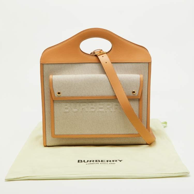 Pre Owned Burberry Beige Canvas and Leather Medium Pocket Bag