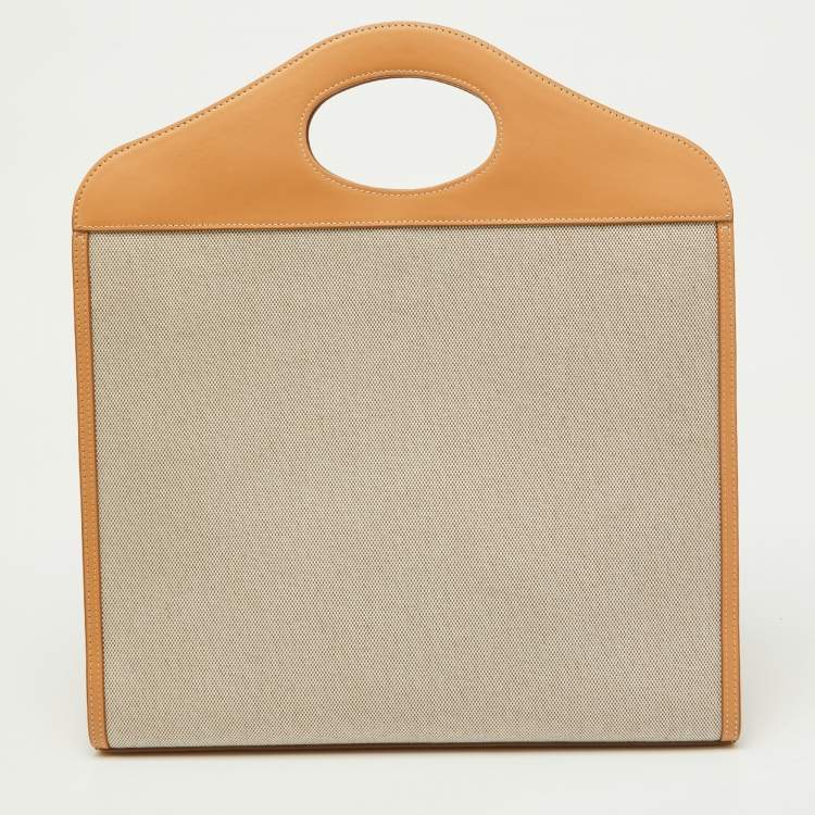 Pre Owned Burberry Beige Canvas and Leather Medium Pocket Bag