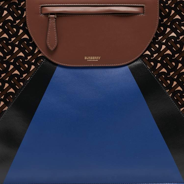 Pre Owned Burberry Multicolor Leather and Velvet Olympia Scarf Oversized Clutch