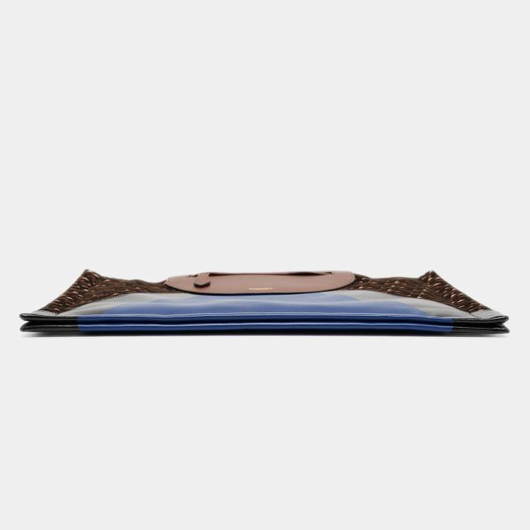 Pre Owned Burberry Multicolor Leather and Velvet Olympia Scarf Oversized Clutch