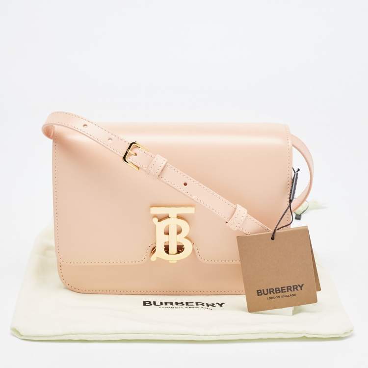 Pre Owned Burberry Peach PInk Leather Small TB Shoulder Bag