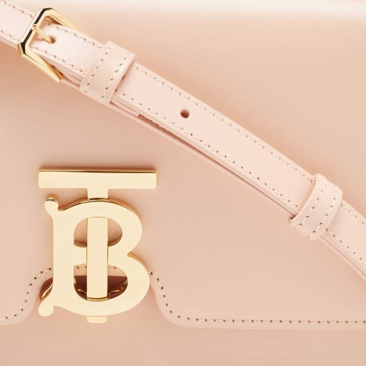 Pre Owned Burberry Peach PInk Leather Small TB Shoulder Bag
