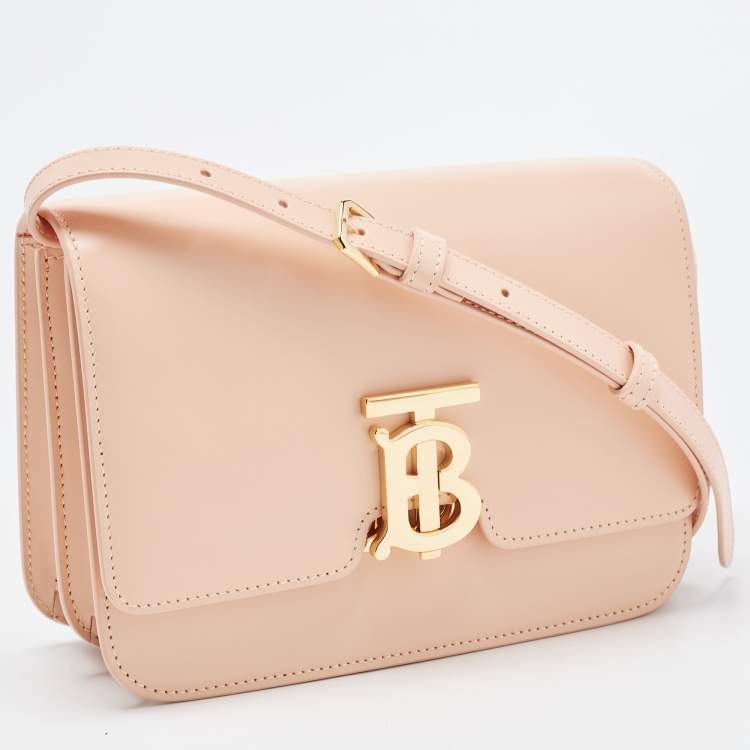 Pre Owned Burberry Peach PInk Leather Small TB Shoulder Bag