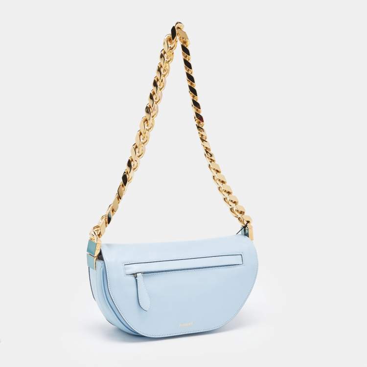 Pre Owned Burberry Pale Blue Leather Small Olympia Chain Shoulder Bag