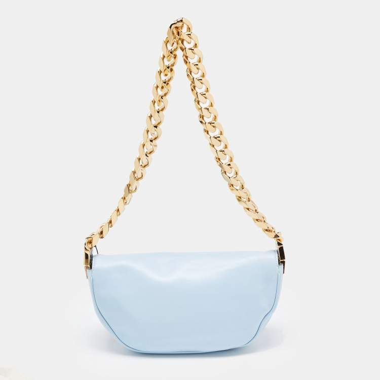 Pre Owned Burberry Pale Blue Leather Small Olympia Chain Shoulder Bag