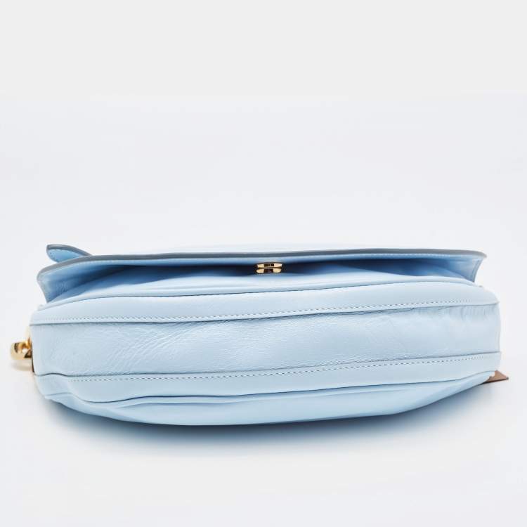 Pre Owned Burberry Pale Blue Leather Small Olympia Chain Shoulder Bag