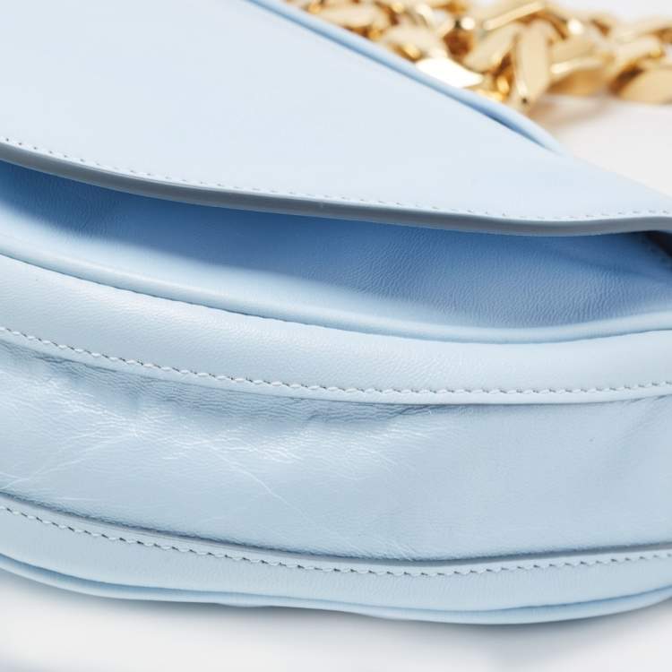 Pre Owned Burberry Pale Blue Leather Small Olympia Chain Shoulder Bag