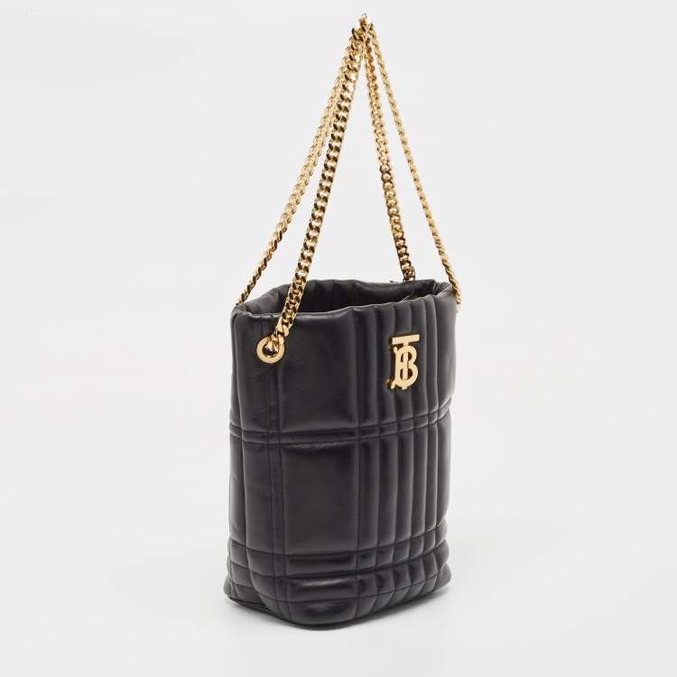 Pre Owned Burberry Black Embossed Quilt Leather Small Lola Bucket Bag