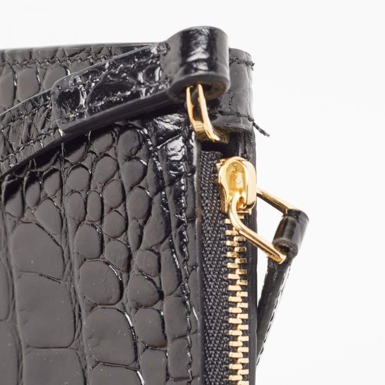 Pre Owned Burberry Black Croc Embossed Leather Shoulder Bag