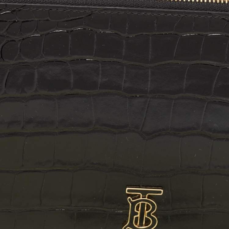 Pre Owned Burberry Black Croc Embossed Leather Shoulder Bag