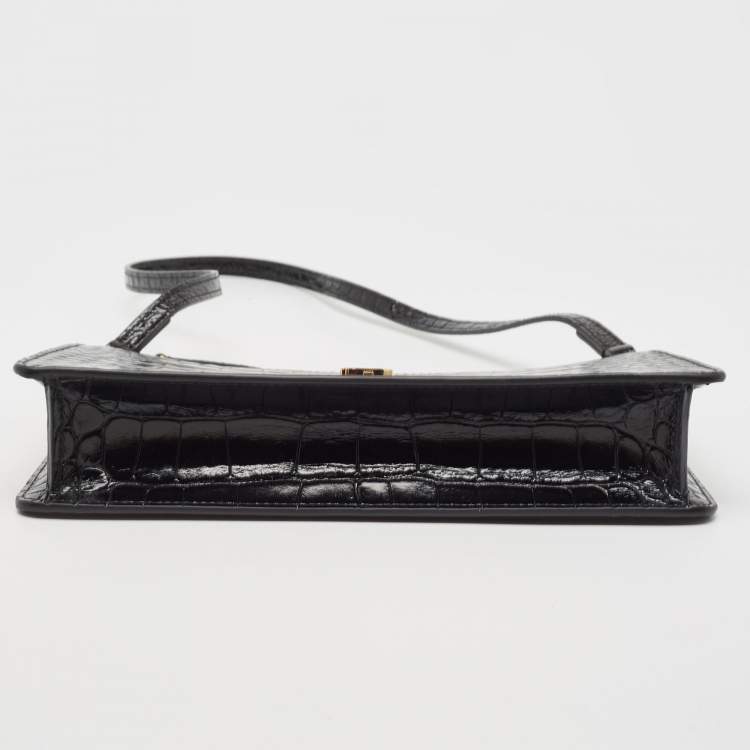 Pre Owned Burberry Black Croc Embossed Leather Shoulder Bag