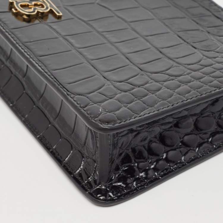Pre Owned Burberry Black Croc Embossed Leather Shoulder Bag