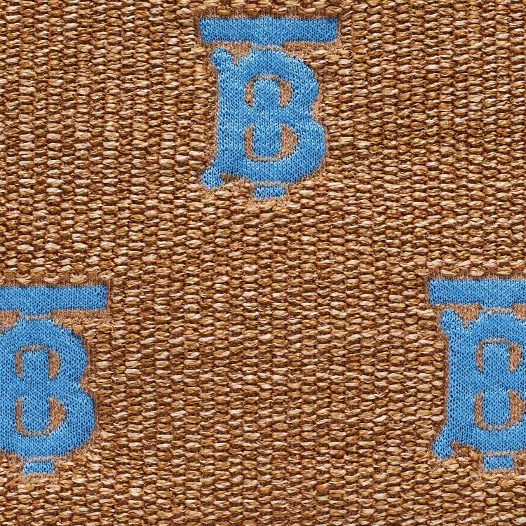 Pre Owned Burberry Beige/Blue Straw and Leather Duncan Clutch