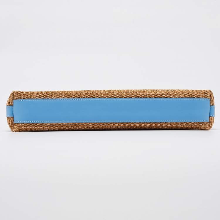 Pre Owned Burberry Beige/Blue Straw and Leather Duncan Clutch