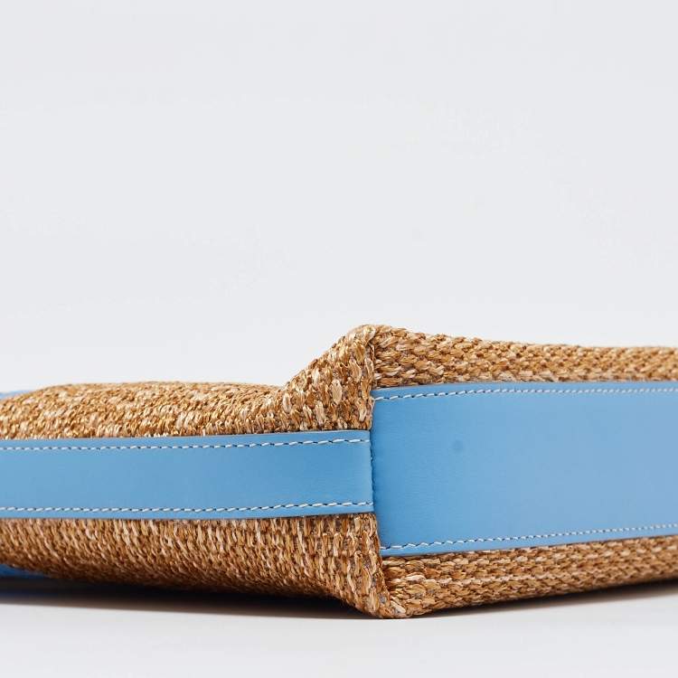 Pre Owned Burberry Beige/Blue Straw and Leather Duncan Clutch