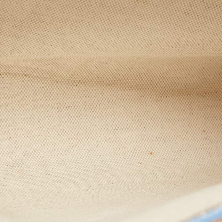 Pre Owned Burberry Beige/Blue Straw and Leather Duncan Clutch