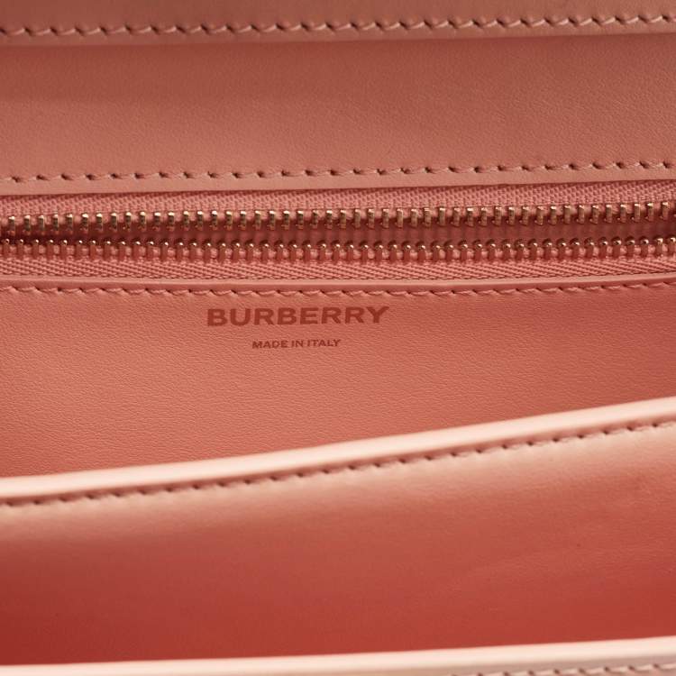 Pre Owned Burberry Peach Pink Leather Small TB Shoulder Bag