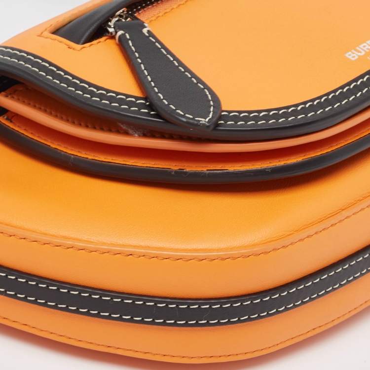 Pre Owned Burberry Orange/Black Leather Mini Double Olympia Bag