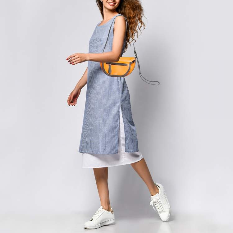 Pre Owned Burberry Orange/Black Leather Mini Double Olympia Bag