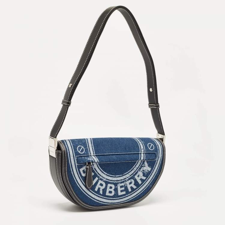 Pre Owned Burberry Blue/Black Denim and Leather Small Olympia Shoulder Bag