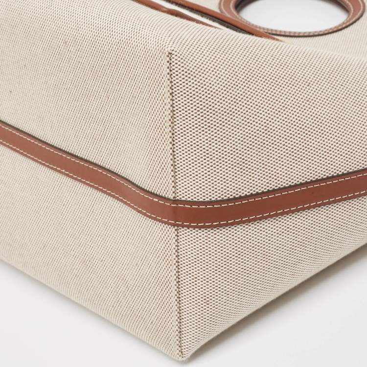 Pre Owned Burberry Beige/Brown Canvas and Leather Small Soft Pocket Tote