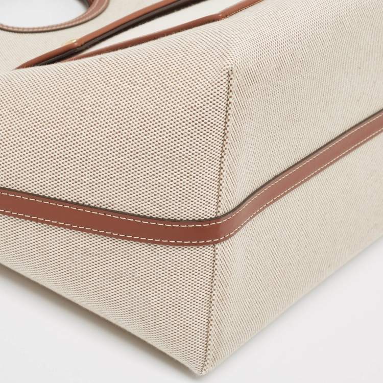 Pre Owned Burberry Beige/Brown Canvas and Leather Small Soft Pocket Tote