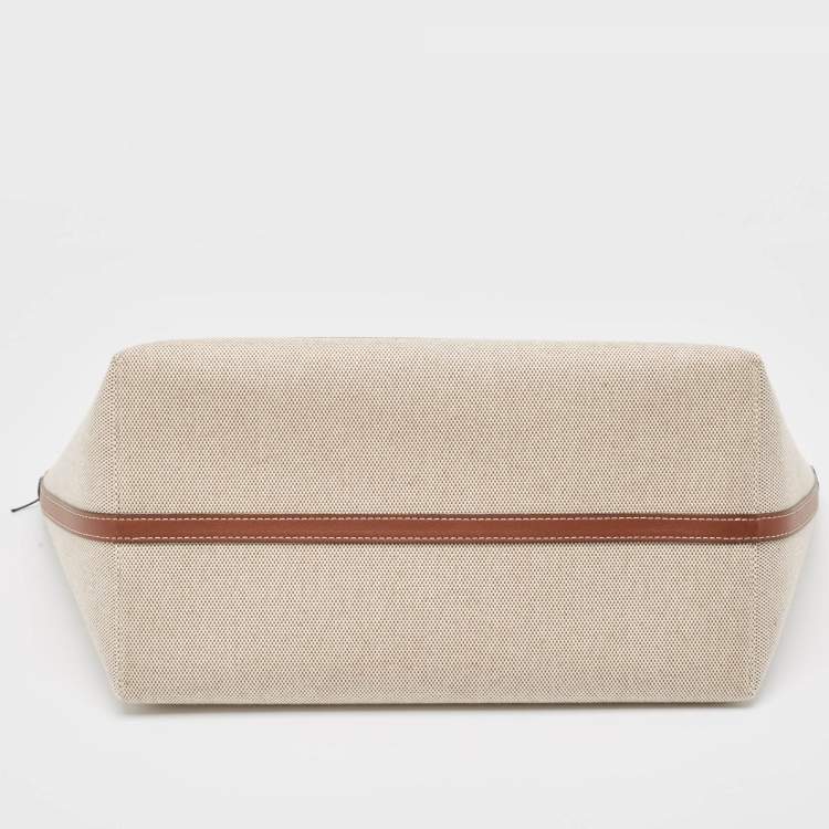 Pre Owned Burberry Beige/Brown Canvas and Leather Small Soft Pocket Tote