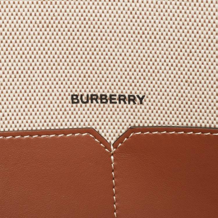 Pre Owned Burberry Beige/Brown Canvas and Leather Small Soft Pocket Tote