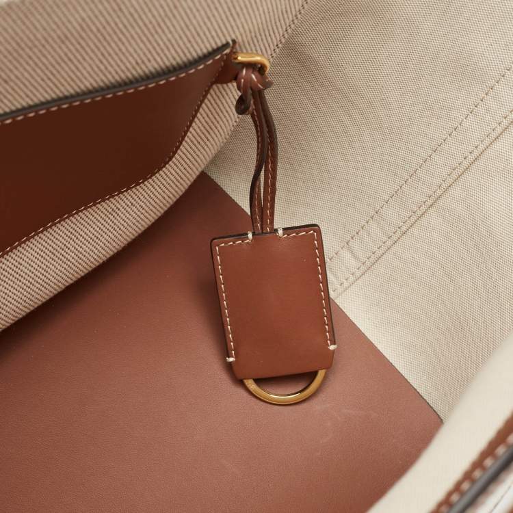 Pre Owned Burberry Beige/Brown Canvas and Leather Small Soft Pocket Tote