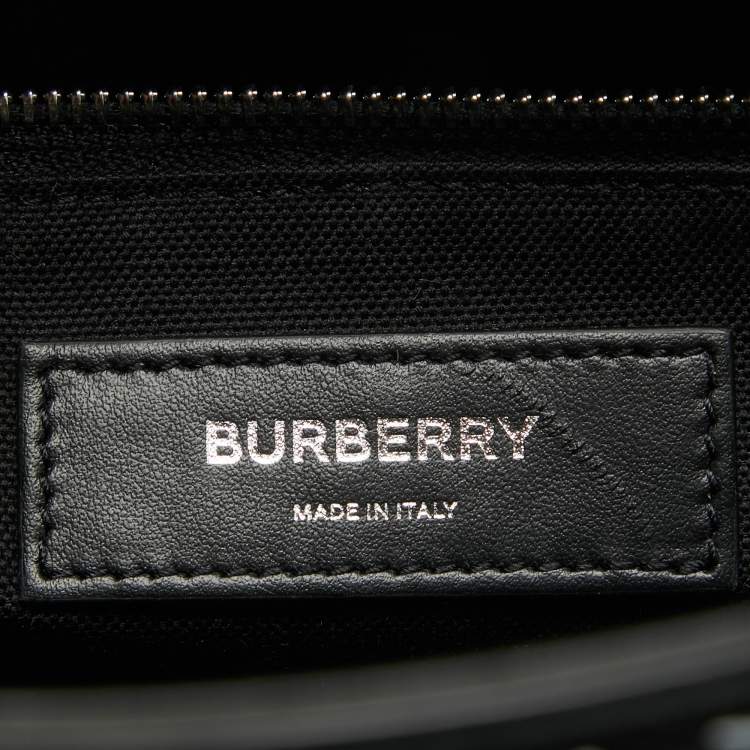 Pre Owned Burberry Black/White TB Logo Leather Vertical Danny Tote