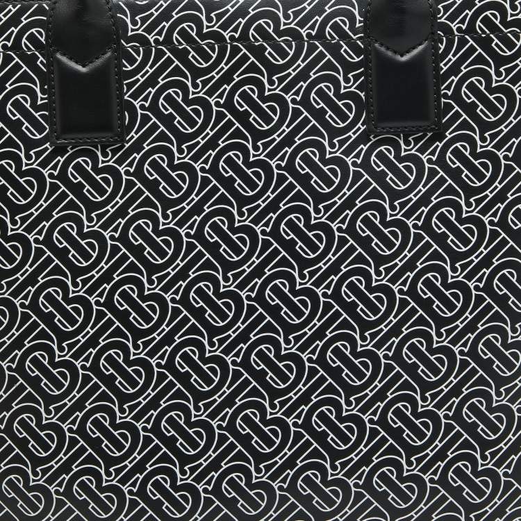 Pre Owned Burberry Black/White TB Logo Leather Vertical Danny Tote